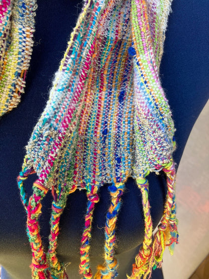 Close up of braided fringe of summer scarf